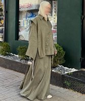 Vêtements modestes en lin de qualité supérieure pour femmes, ensemble 2 pièces, chemisier ample élégant et jupe longue, tenues coordonnées musulmanes, robe Abaya