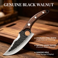 Coltello da Disosso Martellato con Manico in Noce Nero, Coltello Curvo per Tagliare la Carne per Campeggio e Cucina