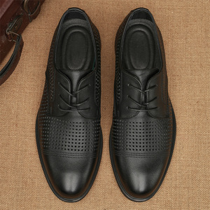 <b>Men</b> Summer Breathable Perforated Leather Oxfords Pointed Toe Office Career <b>Dress</b> Shoes Genuine Leather Upper Lace-up Style - Product Image 1
