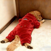 Vêtements en coton rouge pour chien, motif ours de dessin animé, style festif du Nouvel An chinois, chauds et lavables en machine, pour Labrador et Samoyède