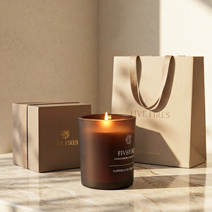 <span class=keywords><strong>Bougie</strong></span> parfumée en cire de soja de 8 oz avec logo personnalisé, pot en verre givré brun avec logo imprimé, bougies parfumées - Product Image 1