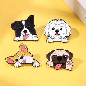 Broche de aleación de zinc personalizado al por mayor con técnica de esmalte goteado, diseño de cachorro adorable mirando furtivamente, insignia de perro Corgi <span class=keywords><strong>Border</strong></span> <span class=keywords><strong>Collie</strong></span>, regalo de pin de animal - Product Image 2