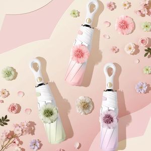 ร่มพับ 3 ตอน ลายดอกไม้ไล่เฉดสีดำเคลือบกันฝน สำหรับฤดูร้อน ใช้แจกในงานอีเว้นท์ สร้างแบรนด์ พร้อมโลโก้สั่งทำ OEM - Product Image 1