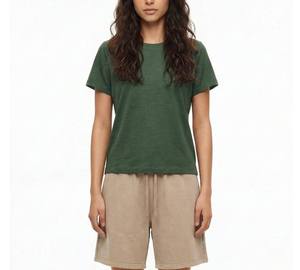 T-<span class=keywords><strong>shirt</strong></span> col rond <span class=keywords><strong>kaki</strong></span> 100% coton 200GSM avec logo personnalisé, manches courtes, t-<span class=keywords><strong>shirt</strong></span> basique pour <span class=keywords><strong>femme</strong></span> - Product Image 3