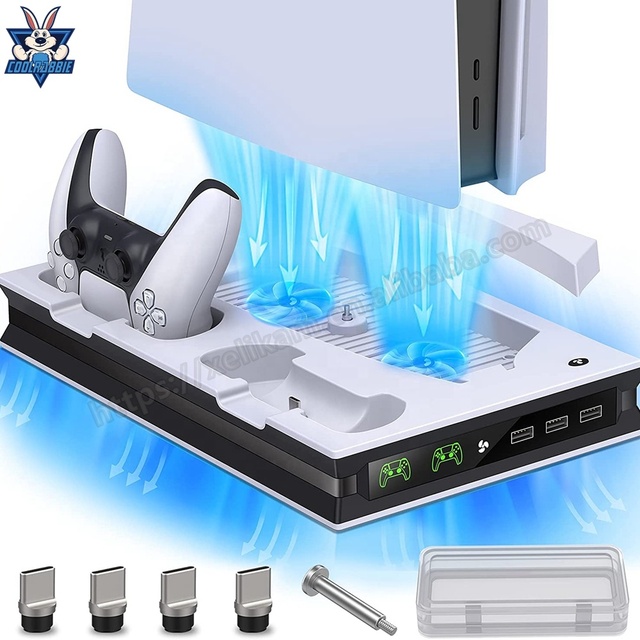 CoolRabbie Factory Supply for PS5 Vertical Stand Cooling Fan With Controller Charger for Playstation 5 Console Stand