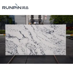 Runpin Carrara Artificial Quartz Stone Slab White Black Veins Faux Quartz Slab Polished Villa Kitchen Countertop Customizable