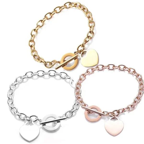 Yiwu Aceon Stainless Steel Thick O Shape Link Chain 10mm Width Toggle Clasp Personal Heart Charm Bracelet