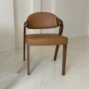 Fauteuil de salle à manger moderne en cuir de qualité supérieure, avec structure en bois brun, chaise d'appoint rembourrée pour salon, cuisine, décoration de la maison - Product Image 1