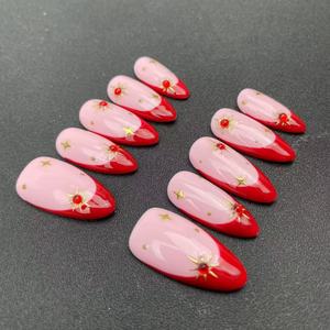 Ongles artificiels de haute qualité ; Style estival ; <span class=keywords><strong>Rouge</strong></span> français pailleté ; Réutilisables ; Ongles à presser ; Vente en gros - Product Image 3
