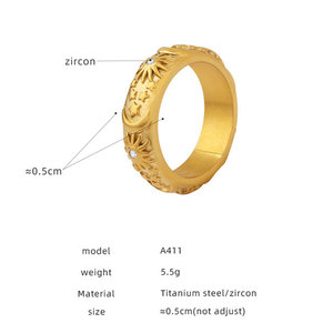 Bague Camée en Acier Inoxydable 316L Plaqué Or 14k 18k Anti-ternissement avec Zircon pour Femme - Product Image 6