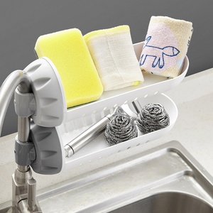 Plastic Faucet Organizer Bathroom Sundries Soap Rag Hook <b>Rack</b> Supply Organizer Kitchen Sink Storage <b>Rack</b> with Drain <b>Shelf</b> - Product Image 1