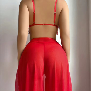 Sexy High -Quality High Waist Slit Long Skirt Lingerie Set New Style Luxury Exotic <b>Perspective</b> Mesh Underwear Set - Product Image 5