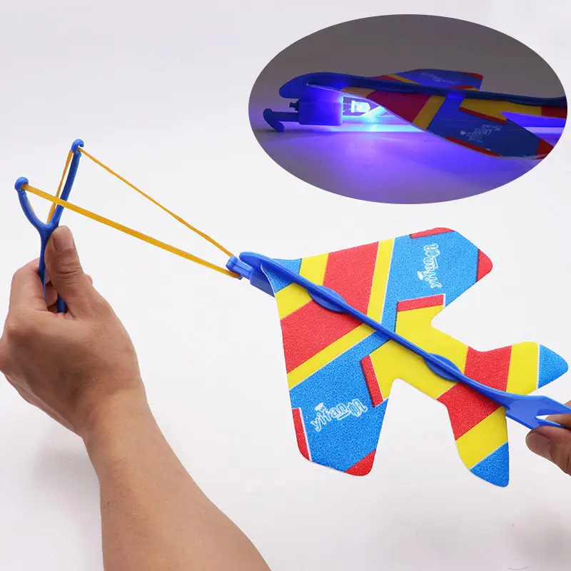 Light-up Toys Luminous Elastic Aircraft Diy Flash Catapult Gyratory Aircraft Children Flying Plane Toy for Kids