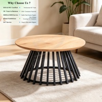 Table basse ronde moderne en MDF de style nordique avec base en métal noir rayonnant, pour salon et maison