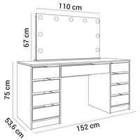 Commode en bois durable et de haute qualité, finition blanc brillant, avec miroir et tiroirs spacieux, lampe d'éclairage pour chambre à coucher
