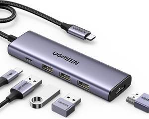 ฮับ USB-C 5-in-1พร้อม <span class=keywords><strong>HDMI</strong></span> <span class=keywords><strong>4K</strong></span> 60Hz จัดส่งพลังงาน100W พอร์ต3.0ข้อมูล3 USB-A อะแดปเตอร์แท่นชาร์จ USB สำหรับ MacBook PR - Product Image 1