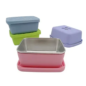 Customized rectangular foldable children's lunchbox travel portable silicone lunch box with lid lunch box
