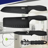 Ensemble de couteaux de cuisine haut de gamme en acier inoxydable noir, 5 pièces, lames polies, anneau à œufs en forme de cœur, poignées ambidextres