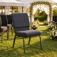 Chaises d'église empilables bleues, assise rembourrée en tissu, structure robuste avec revêtement en poudre, chaises d'église à système d'interverrouillage