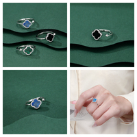 Vente en gros de bijoux pour femmes, bague ajustable en argent sterling 925 exquis avec trèfle à quatre feuilles porte-bonheur et turquoise naturelle