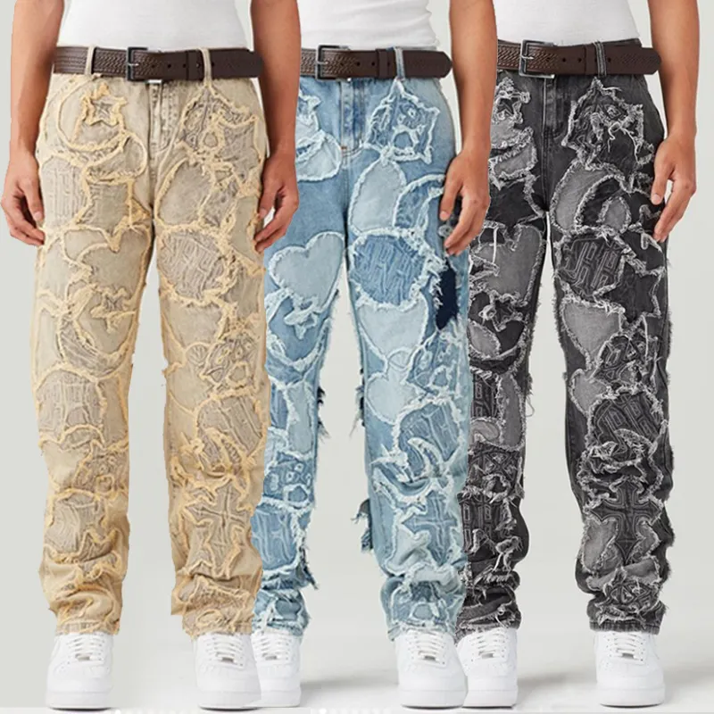 DiZNEW Vrai Vêtements Religieux Hommes Coupe Régulière Jeans Coeur Imprimé Compression Plus La Taille Flare Court Jean Jupe Bleu Jeans