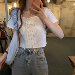 Bandage Woman Blouse Casual Short Strap cropped top exposed navel Shirt Designs Women Crop Tops Shirts