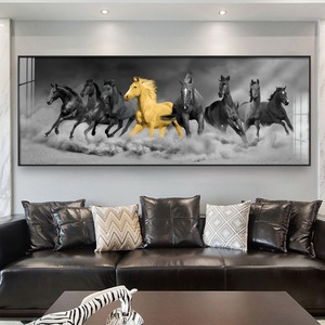 Dipinti su misura di arte della parete di animali 8 <span class=keywords><strong>cavalli</strong></span> pittura di cristallo in esecuzione di porcellana <span class=keywords><strong>con</strong></span> telaio in alluminio per la decorazione della casa dell'ufficio - Product Image 4
