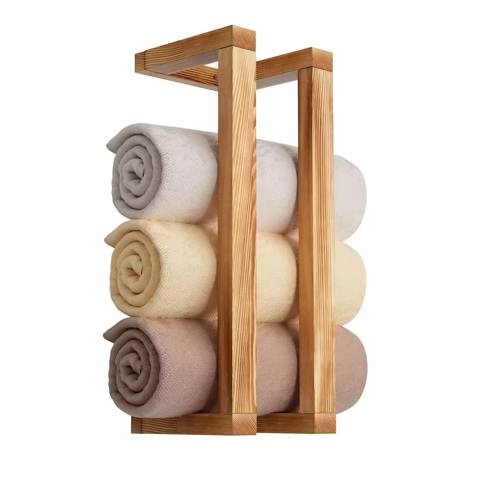 Toalheiro de madeira para banheiro, suporte de parede para toalhas, prateleira decorativa para armazenamento de cobertores organizadores