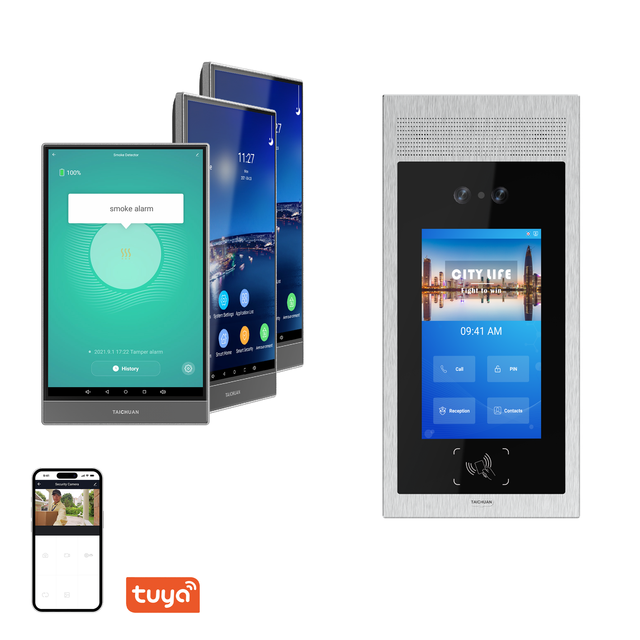 Taichuan OEM ODM Android Tuya Wifi Intercom Systems for Apartment Building Face Recognition Door Unlock Access Control System