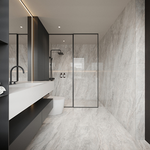 Lastra in Gres Porcellanato Effetto Marmo Lucido Grigio di Lusso 600x1200, Piastrella Sinterizzata per Rivestimenti e Pavimenti di Ville, Decorazione Bagno Moderna - Product Image 4