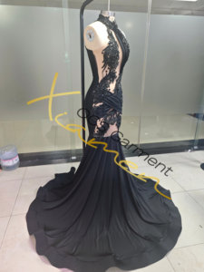 Ocstrade <span class=keywords><strong>Abito</strong></span> da Sera Elegante con Collo Alto e Strass per Donne, Vestito Nero con Diamanti per Compleanno, Ballo di Fine Anno e Serate Speciali - Product Image 5