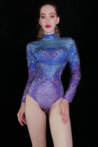Body de <span class=keywords><strong>gymnastique</strong></span> bleu pour femme, avec strass, combinaison de fête, Costume de danse pôle, vêtements de Performance, - Product Image 2