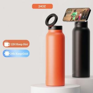 Porte-téléphone magnétique 24 oz, thermos en acier inoxydable 304, bouilloire à eau froide, bouteilles d'eau isolées sous vide, porte-téléphone - Product Image 3