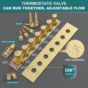 Ensemble de système de douche thermostatique intelligent à LED 14x20 pouces et 6 pouces pour montage au plafond en or brossé - Product Image 6