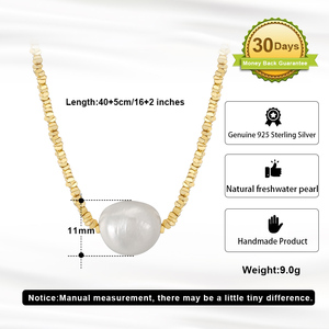 RINNTIN-collar de perlas de agua dulce de Plata de Ley 925, chapadas en oro de 14K collar de perlas, joyería Original GPN36 - Product Image 2