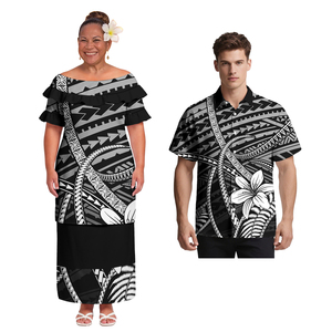 Camisas Hawaianas de Moda para Hombre con Cuello Camisero, Camisas con Volantes para Mujer, Puletasi Samoano, Conjuntos a Juego para Parejas para Fiestas Polinesias - Product Image 6