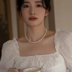 สร้อยคอไข่มุกน้ำจืดธรรมชาติของผู้หญิงคลาสสิกพร้อมเครื่องประดับสร้อยคอแบบห่วงโซ่กระดูกไหปลาร้าดีไซน์หรูหราน้ำหนักเบา - Product Image 2