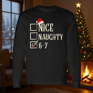 T-shirt à manches longues Nice Naughty 6-7 Christmas Meme - Product Image 3