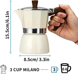 Cafetière <span class=keywords><strong>Moka</strong></span> en aluminium 3 tasses, style Milano, pour cuisinières à gaz, électriques et vitrocéramiques (incompatible induction) - Product Image 2