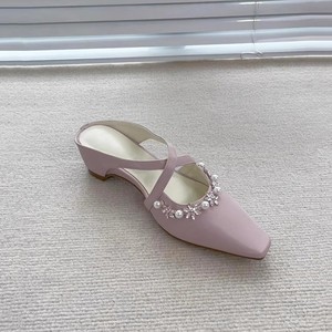 Mules de piel de oveja con punta cuadrada y pedrería, con plataforma, para mujer, estilo Mary Jane, para primavera - Product Image 3
