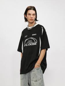 À la mode unisexe hommes course Style moto T-Shirt personnalisé épissage lourd manches courtes 100% coton coupe ample col rond - Product Image 5