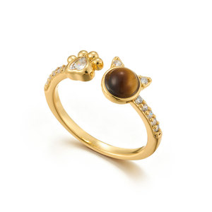 Cute <b>Cat</b> <b>Themed</b> Open Ring Copper Alloy Micro Set Zircon Tiger Eye Adjustable Index Finger Ring <b>Gift</b> Jewelry - Product Image 5