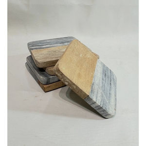 Posavasos cuadrados creativos de madera y mármol para té, café y bebidas, juego de posavasos de mármol y madera para bar, hogar, precio al por mayor. - Product Image 3