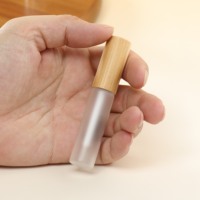 Tube d'eye-liner vide en verre dépoli de 6 ml avec bouchon en bambou et pinceau, contenant pour eye-liner liquide, emballage cosmétique pour maquillage des yeux