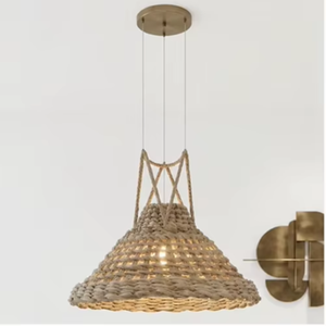 Lámpara Colgante Moderna de Mimbre Tejido a Mano, Forma de Cono, para Sala de Estar, Comedor, Cafetería - Product Image 2