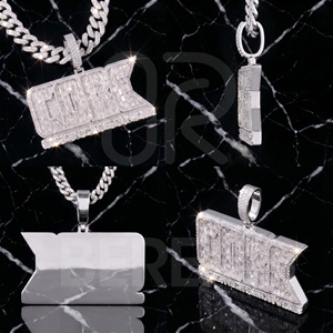 Custom VVS Moissanite Iced Out <b>Initial</b> <b>Pendant</b> Luxury Hip Hop Baguette Diamond 925 <b>Silver</b> 3D Name <b>Pendant</b> Fine Men Jewely - Product Image 2
