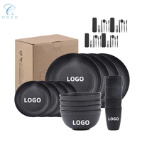 Ensemble de vaisselle écologique en paille de blé personnalisé, assiette noire, cuillère, tasse, bols, couverts pour mariages, maisons, hôtels et restaurants