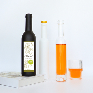 Récipient d'huile de cuisson noir blanc de qualité alimentaire avec logo personnalisé de 200ml 375ml 500ml Bouteille d'huile d'olive en verre avec bouchon - Product Image 4
