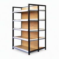 Étagère gondole double face à grain de bois, rayonnage à quatre poteaux réglable sans outil à 5 niveaux pour supermarché et librairie