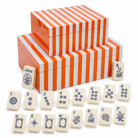 Jeu de tuiles de mahjong américain en acrylique à 3 couches de luxe avec logo personnalisé - 160 tuiles gravées style plage, boîte de rangement en bois rayée